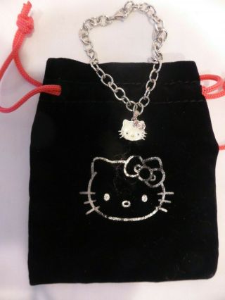 Hello Kitty Sanrio Swarovski Crystal Sterling Silver Enamel Link Bracelet Nib