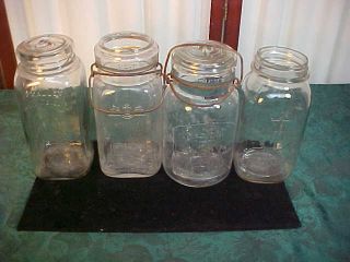 4/1qt Vintage Clear Glass Square & Round Canning Jars - Chef/queen/smalley/a - H