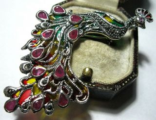 Big Assay Hallmarked Sterling Silver Vintage Style Plique A Jour Peacock Brooch