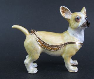 Chihuahua Dog - Jewelled Trinket Box Figurine Cream Standing