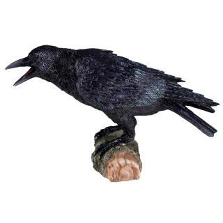Black Crow Raven On Log Bird Figurine Statue 7.  75 " Long Detailed Polystone