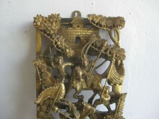 Fine Old Chinese Hand Carved Wood Gold Gilt Battle Relief Wall Panel Plaque BIG 2