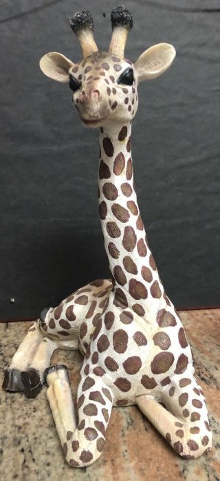 Life - Like Hand Painted Ceramic Resin Sitting Madagascar Giraffe Figurine 13”