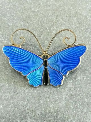 David Andersen Blue Enamel Butterfly Brooch Sterling Silver Norway