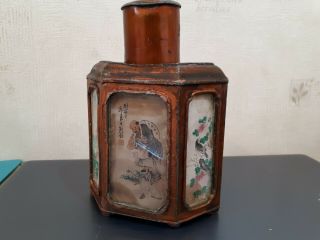 Antique Chinese Hexagonal Enamelled Pewter Tea Caddy