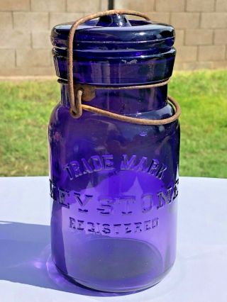Keystone Trade Mark Registered Amethyst Purple Pint Fruit Jar With Lid