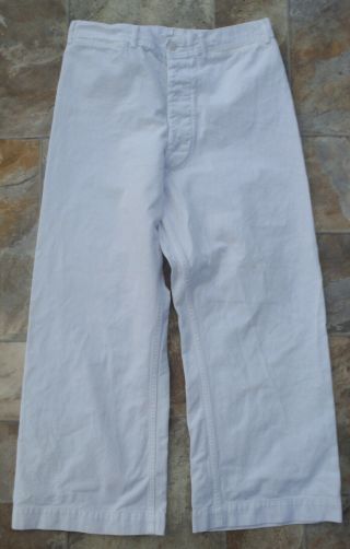 40s Ww2 Us Navy Naval Bell Bottom White Cotton Trouser Sz 32 Button Fly Pants