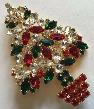 Vintage Colorful Rhinestone Christmas Tree Brooch Pin 3 "