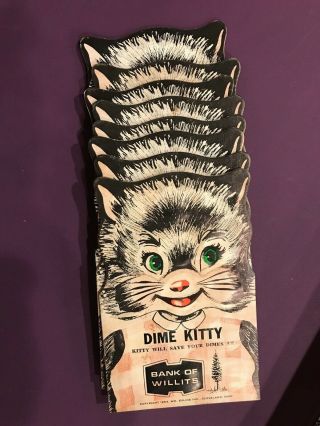 1954 Set Of 7 Vintage Dime Kitty.  Bank Of Willits.  Promotional Savings Books