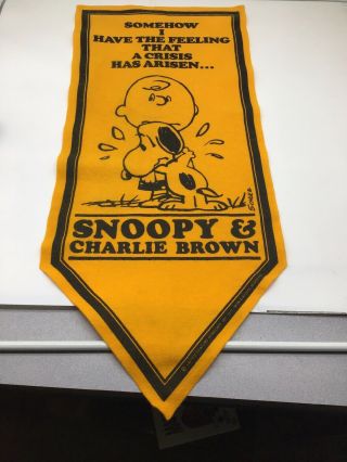 Rare Vintage 1970 Peanuts Snoopy & Charlie Brown Felt Pennant/banner Chas Schulz