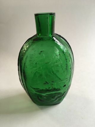 Albany Glass N.  Y - George Washington Sailing Ship Pint Flask Green Antique 2