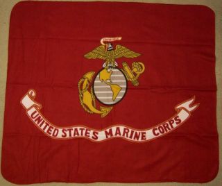 Blanket Fleece Throw Military U S Marine Corps Usmc Emblem 50 " X60 " W/ Sleeve