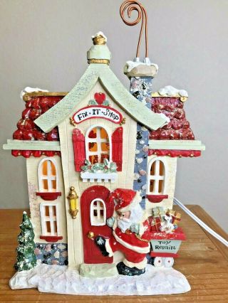 Kurt Adler Snowtown Fix It Shop Santa Toy Repair Lighted Christmas Village Vtg