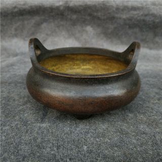 3 " Chinese Antique Qianlong Mark Bronze Three Footed Incense Burner Censer