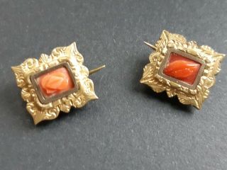 Two Miniature Gold And Coral Mourning Brooches