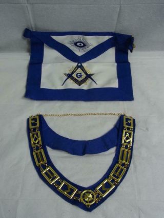 Masonic Past Master Apron With Collar Royal Blue With Gold Accent
