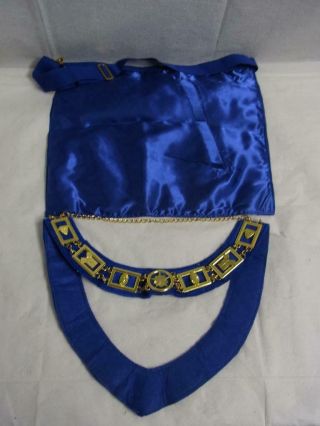 Masonic Past Master Apron With Collar Royal Blue With Gold Accent 2