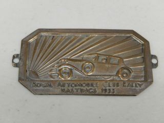 Vintage Rac Royal Automobile Club Rally Hastings 1933 Metal Car Badge Plaque