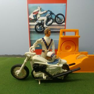 Evel Knievel Stunt Cycle Set - Figure W/belt/helmet,  Cycle,  Orange Launcher