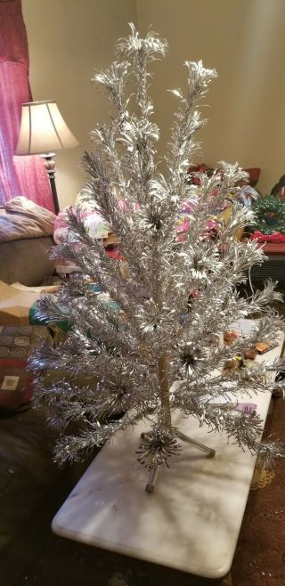 Vintage 4 Ft.  Evergleam Aluminum Christmas Tree.  58 Branches 1