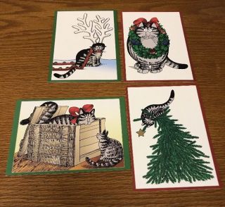 4 Kliban Kilban Cat Christmas Holiday Cards Envelopes " Seasons Greetings " Rare