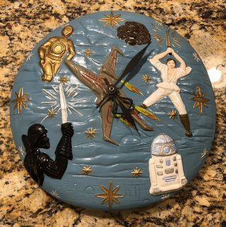 Wow 1 Of A Kind Vintage Star Wars Ceramic Wall Clock Luke R2d2 C3po Darth Chewie