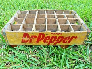 Dublin Tx Dr Pepper Yellow 24 Bottle Wood Crate Carrier With Dividers
