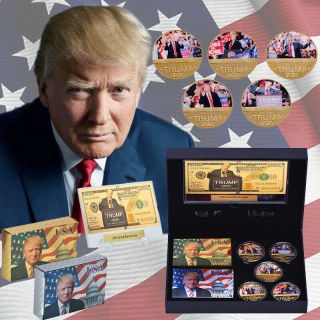 Wr Donald Trump 2020 Gold Coin Bnaknote Poker Keep America Great Gift Box Set