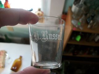 Early Acid Etched Jas K.  Russell Thin - Wall Whiskey Glass Pre - Prohibition