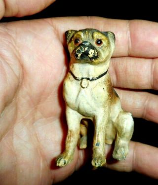 Vintage Cast Metal Miniature Dog Figurine Pug American Bulldog Glass Eyes