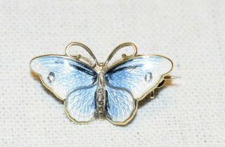 Vintage Sterling Silver Enamel Butterfly Norway Hroar Prydz Blue 1 X 1/2 " White