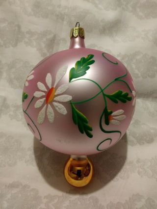 Christopher Radko Pink Daisy Double Ball Drop Blown Glass Christmas Ornament 6 "