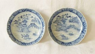 Good Antique 18th Century Chinese Blue And White Porcelain Saucers