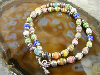 Vintage Taxco Mexico Sterling Capped Multi Gemstone Bead Choker Necklace