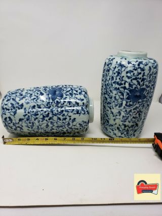 2 Antique Chinese/japanese Porcelain Blue And White Floral Vine Pattern Vase