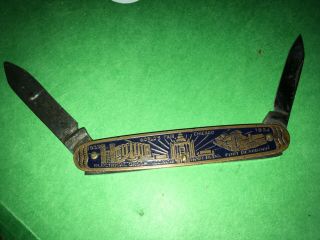 Rare Chicago 1933 1934 Worlds Fair Brass 2 - Blade Pocket Knife N.  Shure