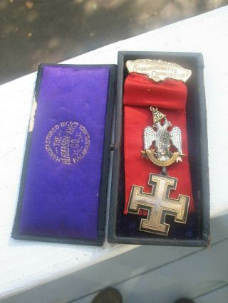 Vintage Massachusetts Consistory Masonic Scottish Rite 32nd Degree Medal Ribbon
