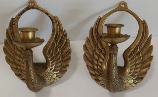 Mid Century Art Nouveau Brass Wall Sconce Candlestick Holder Bird Swan W/wings