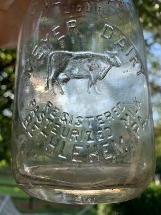 Vintage Glass One Quart Meyer Dairy Bethlehem Pa