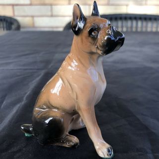 Vintage Ceramic Dog Puppy Boxer Black And Tan Figurine Japan