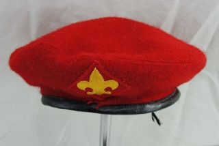 Vintage Official Boy Scout Of America Bsa Red Wool Small Beret Hat Cap