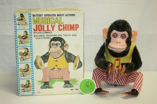 Vintage Daishin Ck Japan Battery Op Jolly Chimp Monkey Ob Inserts Tag Ex L@@k