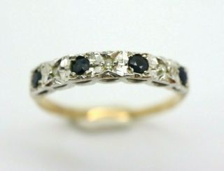 Vintage 9ct Gold Sapphire & Diamond Half Eternity Wedding Band Ring,  Size P