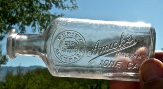 Ca 1890 Ione,  California (amador Co) Rare " Amicks " Ione Pharmacy Drug Med Bottle