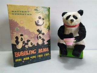 Red China Battery Operated Tin Toy - Bubbling Panda Me - 781