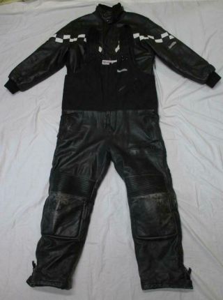 Vtg Sno Rider Leather Snowmobile Jacket And Bibs Thinsulate Checkered Mens L