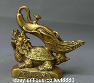 6.  5 " Chinese Bronze Gild Animal Dragon Tortoise Turtle Ruyi Ginseng Statue 