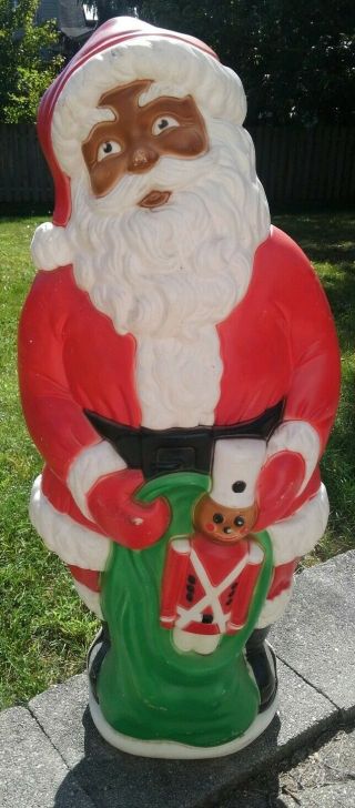 Vintage African American Grand Venture Blow Mold Santa Claus W/ Toy Bag Soldier