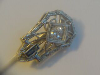 Belais 14k White Gold Pin Stick Mine Cut Diamond.  15 Art Deco Sapphire Old
