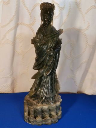 Fine Chinese Soapstone Carved Woman Lady Guanyin Figurine Statue Jade Colour